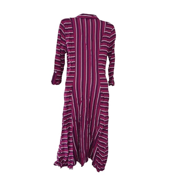 Cover Story Womens Maxi Dress Burgundy Red Striped Size M 3/4 Sleeve Button Up - Picture 2 of 10